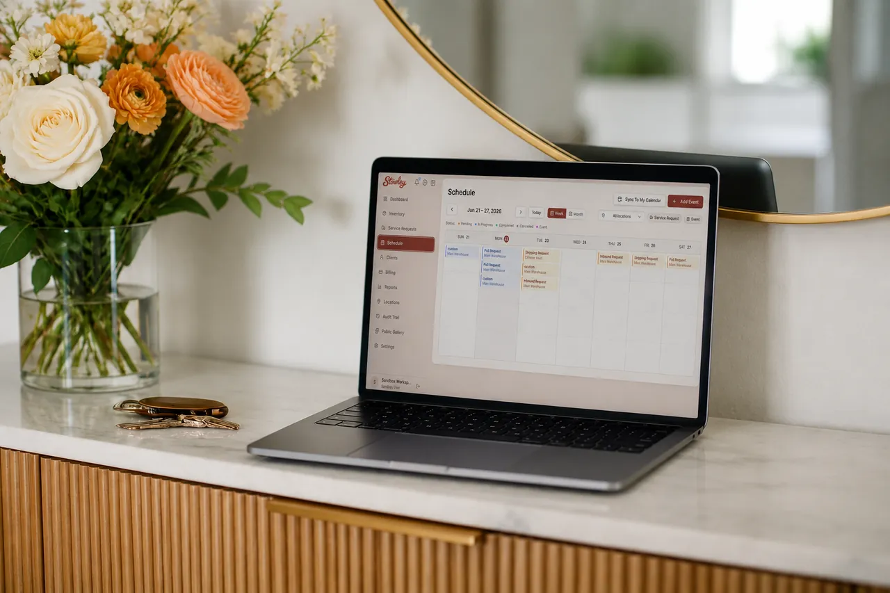 Open laptop in designer styling representing shared delivery calendar